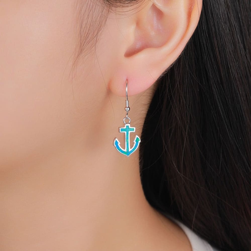 Blue Opal Anchor Earrings
