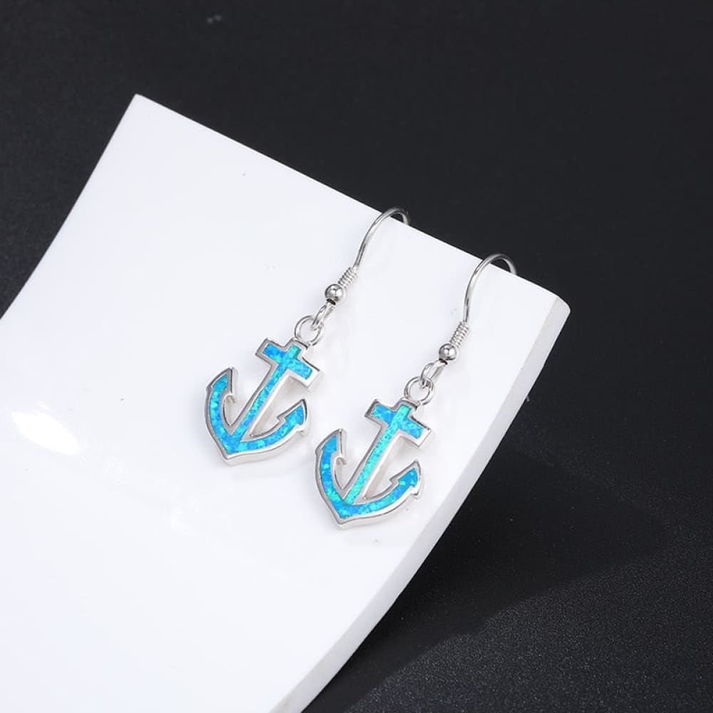 Blue Opal Anchor Earrings