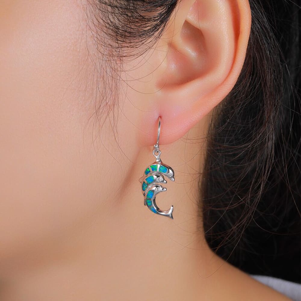 Blue Opal Dolphin Earrings