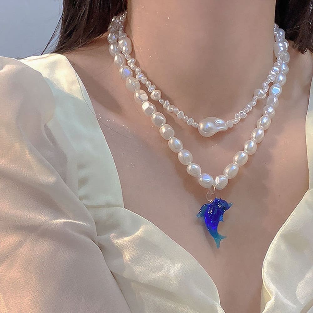Blue Pearl Dolphin Necklace
