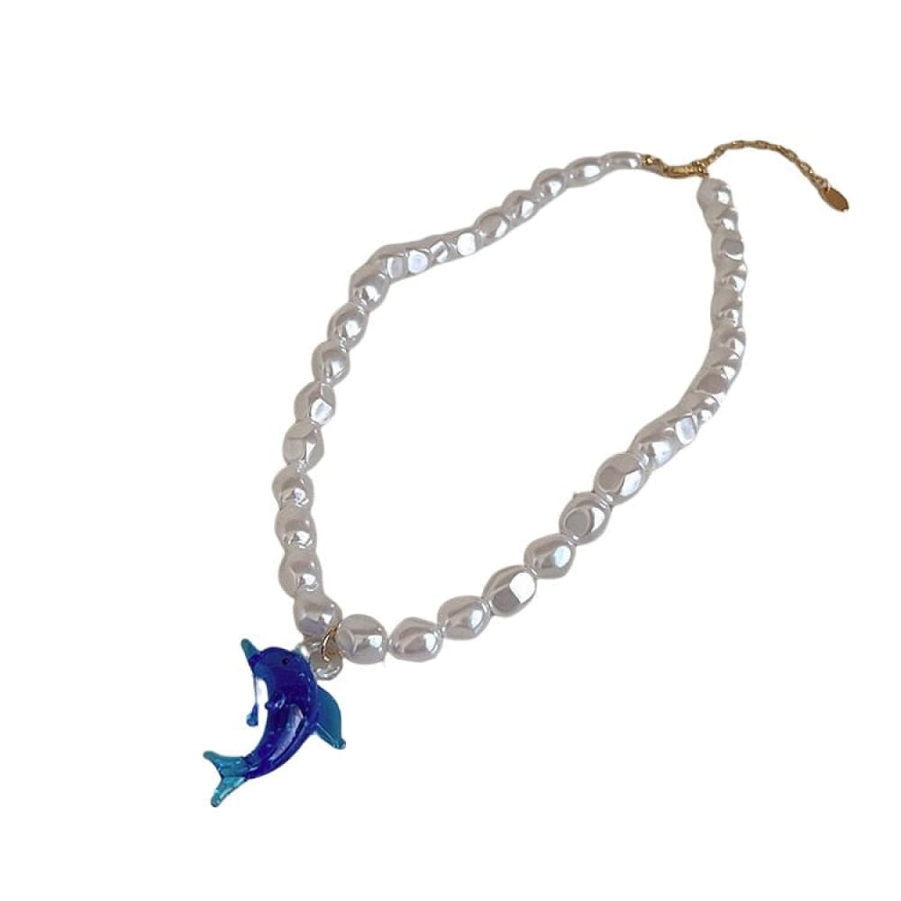 Blue Pearl Dolphin Necklace