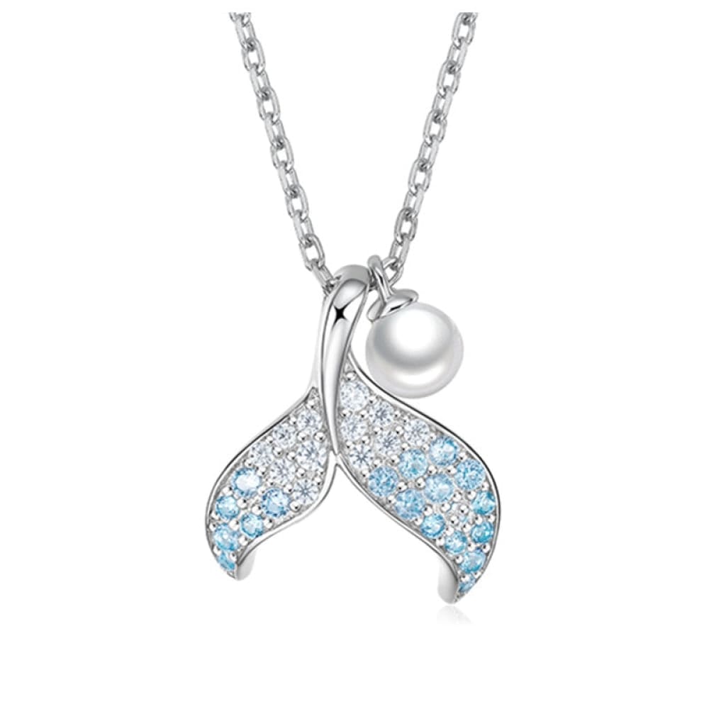 Blue White Diamond Mermaid Tail Necklace