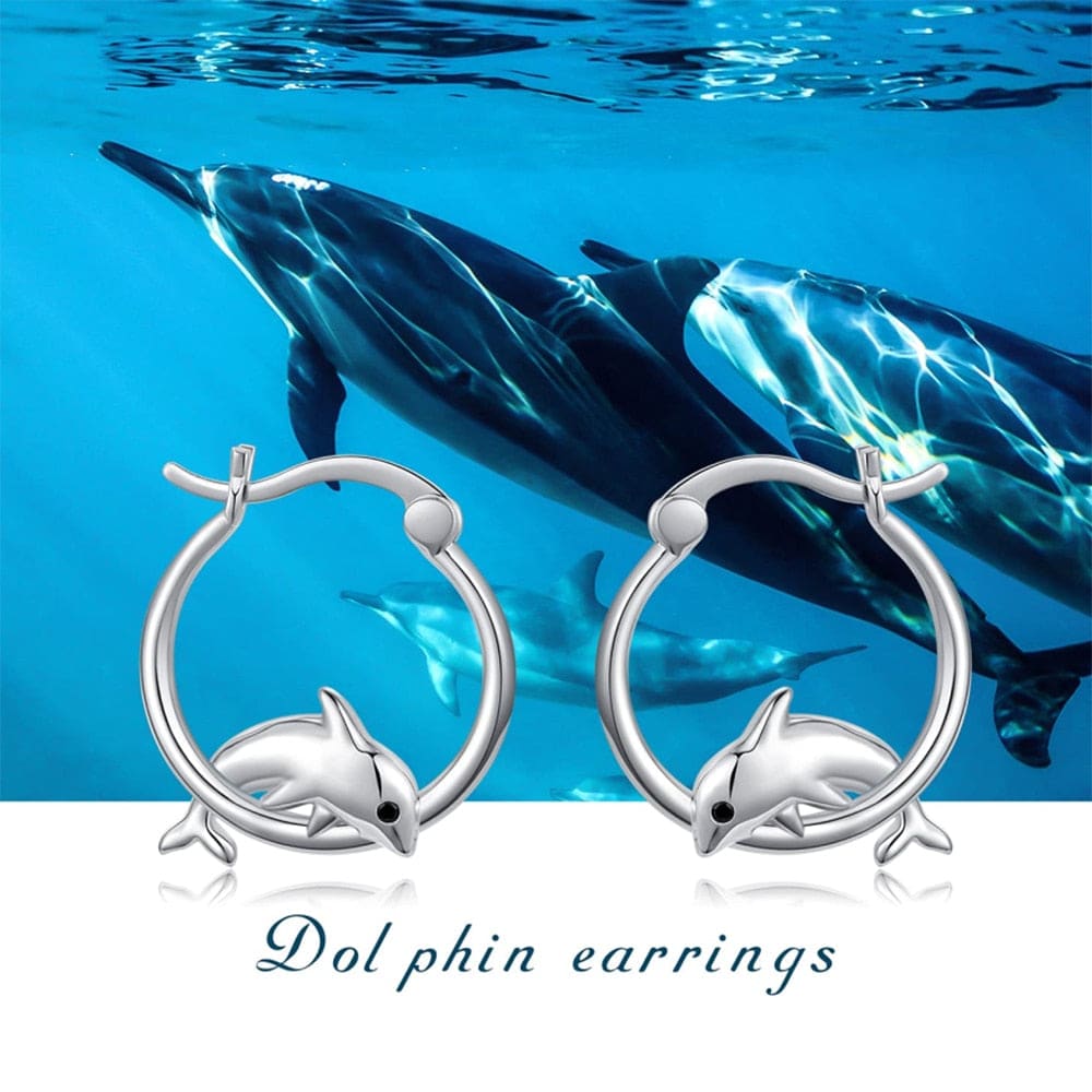 Circle Dolphin Stud Earrings