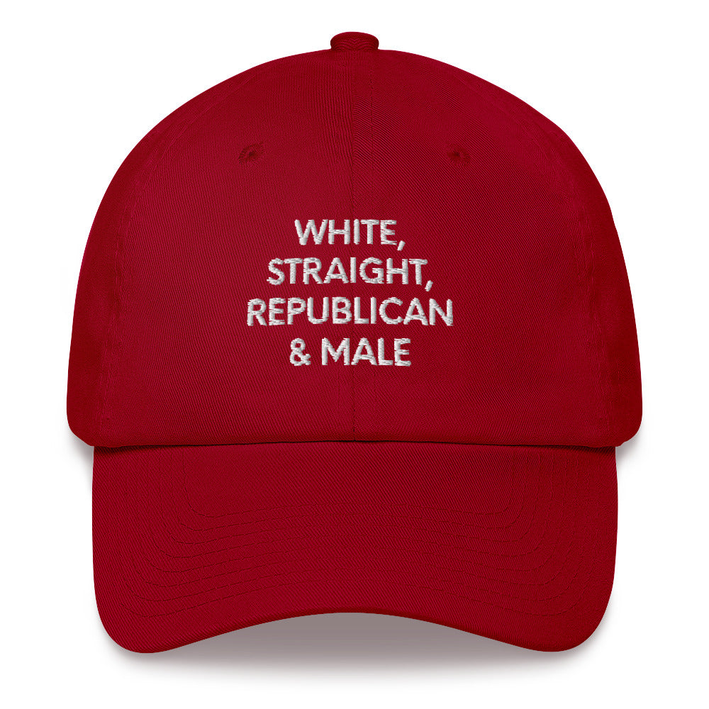 White, Straight, Republican & Male Men Hat, Patriotic Cap for Men, Funny Patriotic Hat, Sarcastic Patriotic Hat, Funny Dad hat