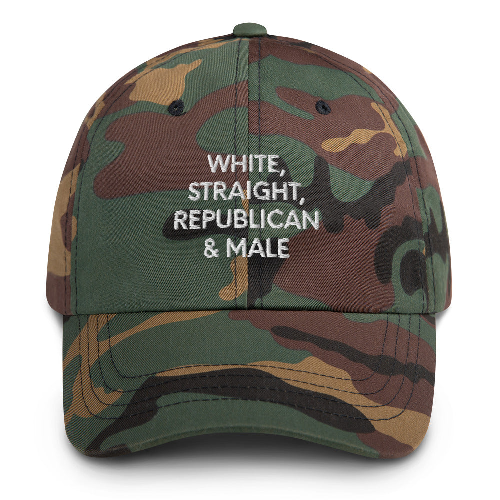 White, Straight, Republican & Male Men Hat, Patriotic Cap for Men, Funny Patriotic Hat, Sarcastic Patriotic Hat, Funny Dad hat - Madeinsea©