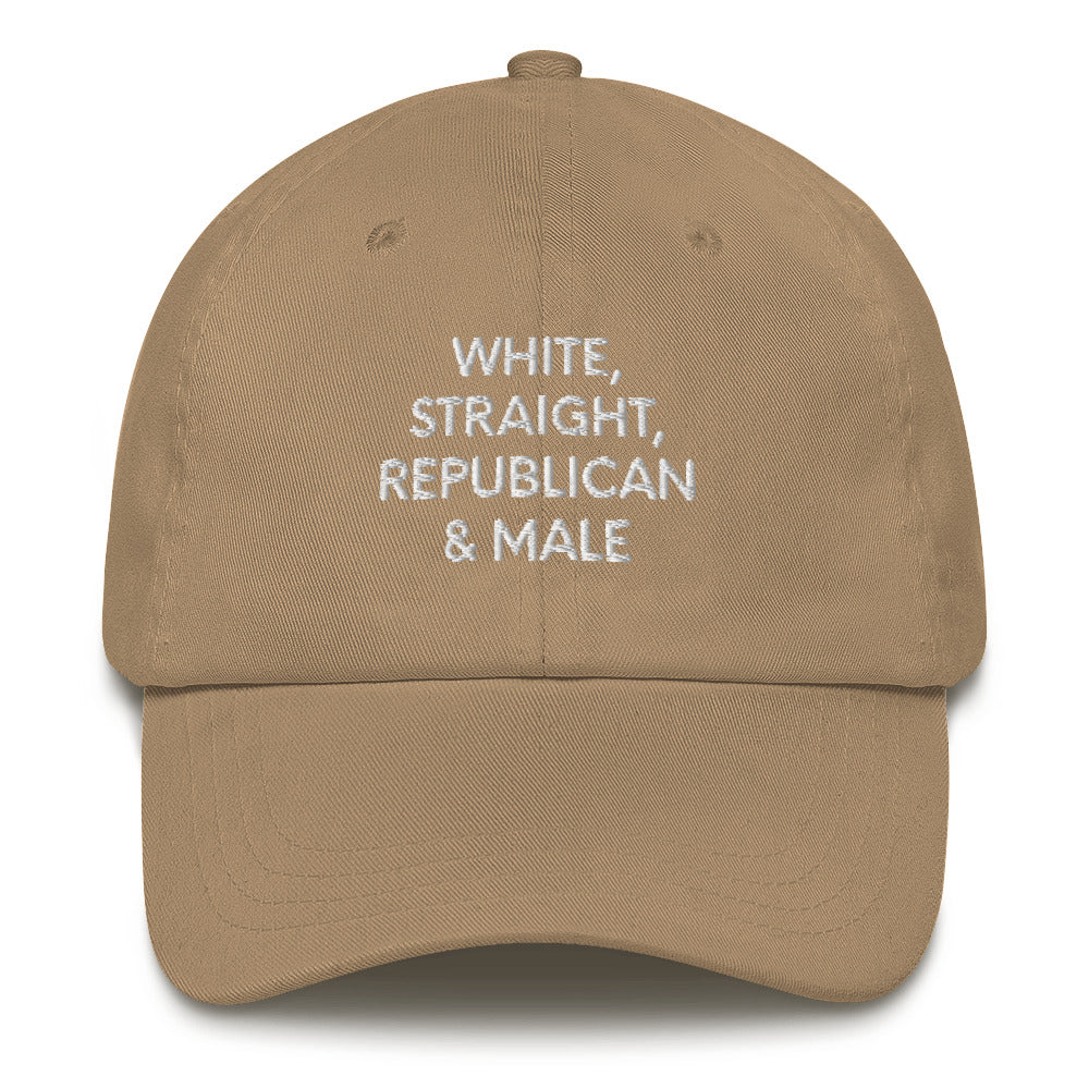 White, Straight, Republican & Male Men Hat, Patriotic Cap for Men, Funny Patriotic Hat, Sarcastic Patriotic Hat, Funny Dad hat - Madeinsea©