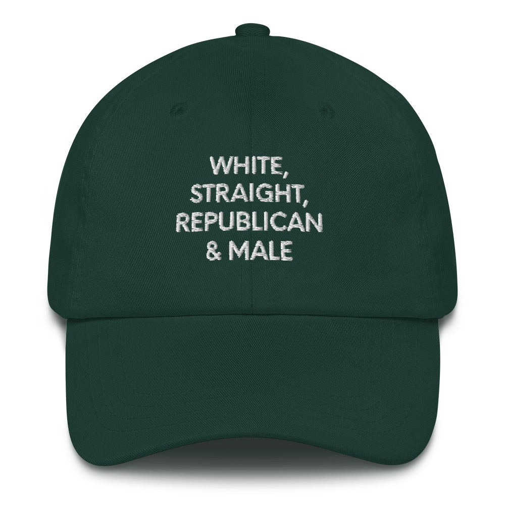 White, Straight, Republican & Male Men Hat, Patriotic Cap for Men, Funny Patriotic Hat, Sarcastic Patriotic Hat, Funny Dad hat