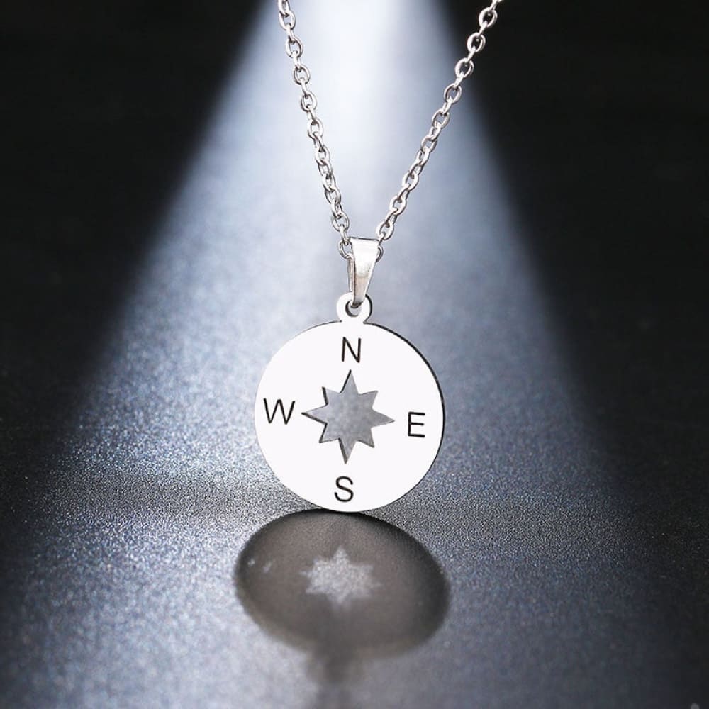 Compass Medallion Necklace - Silver