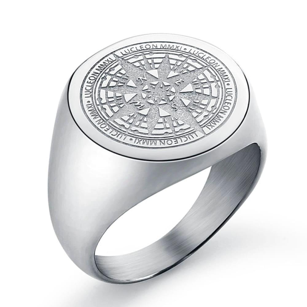 Compass Ring Mens - 7 / Silver