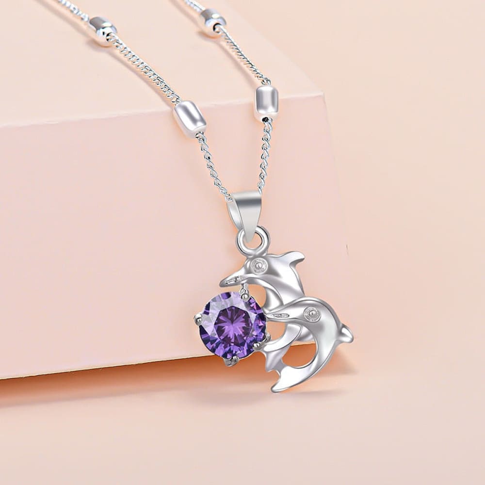 Diamond Stone Dolphin Necklace