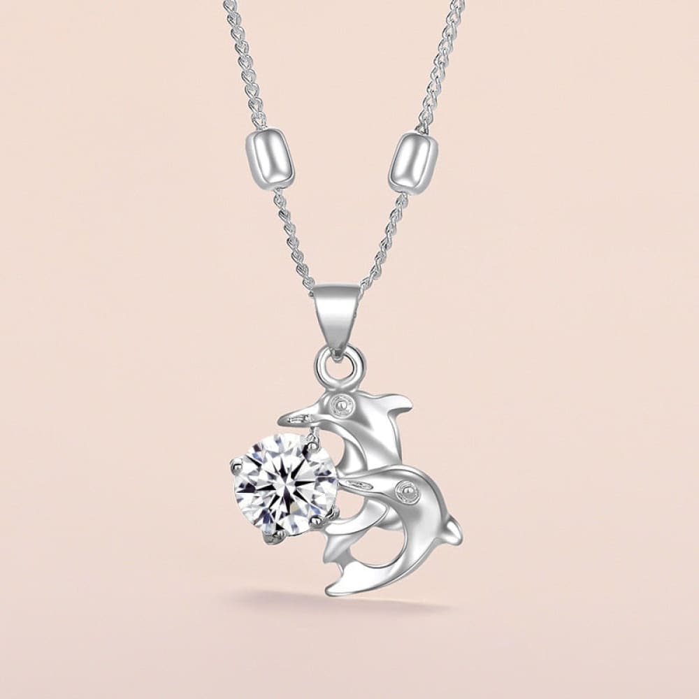 Diamond Stone Dolphin Necklace