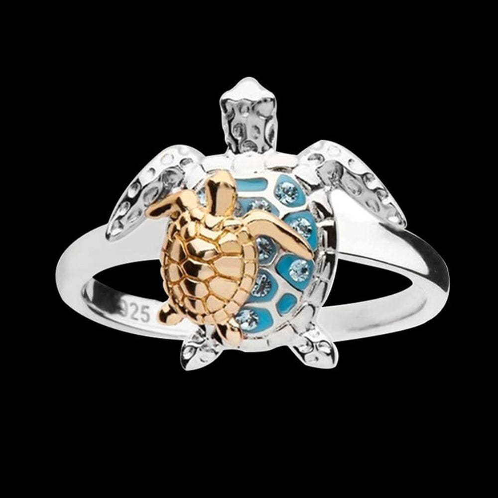 Double Sea Turtle Siver/Gold Plated Ring