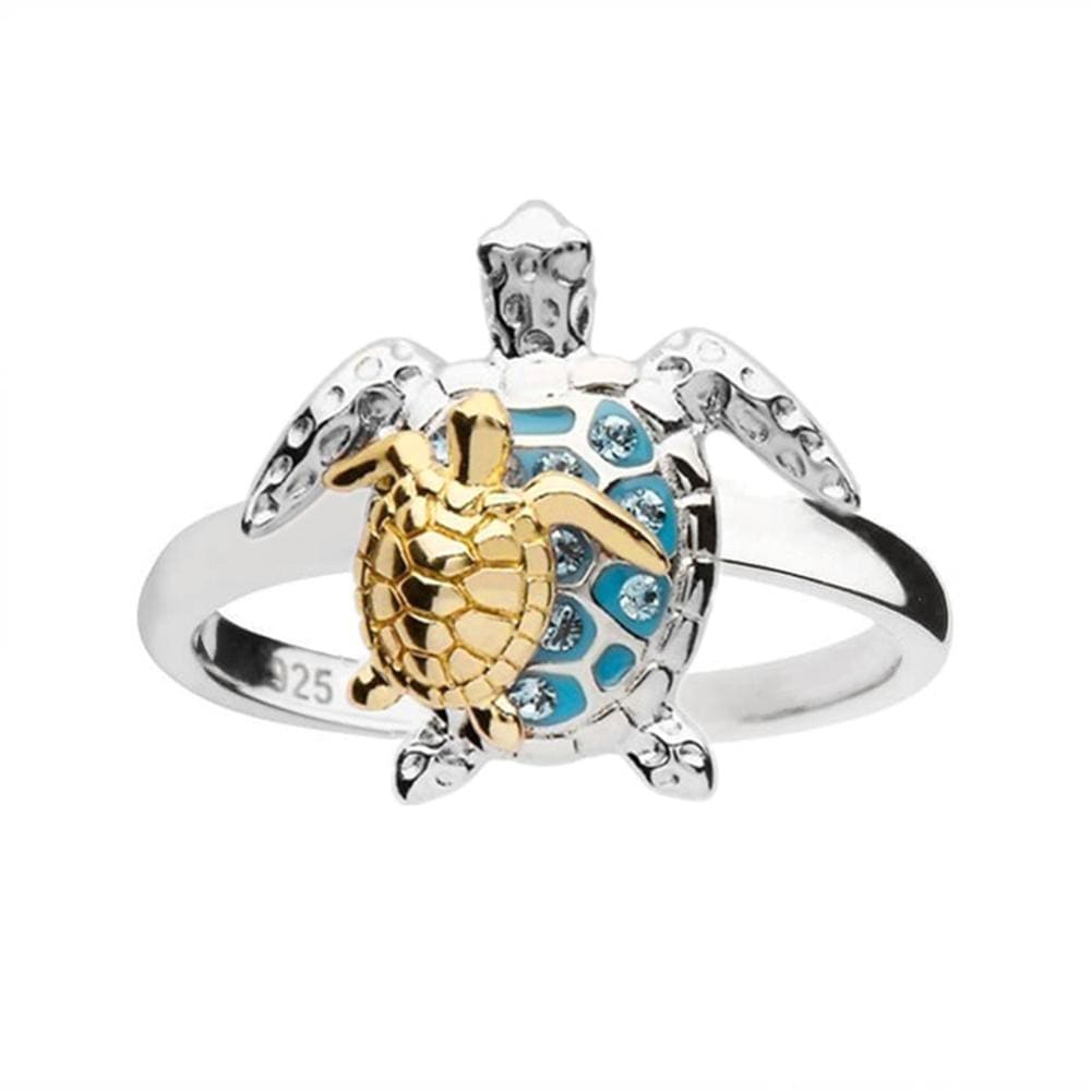Double Sea Turtle Siver/Gold Plated Ring - 6 / Gold