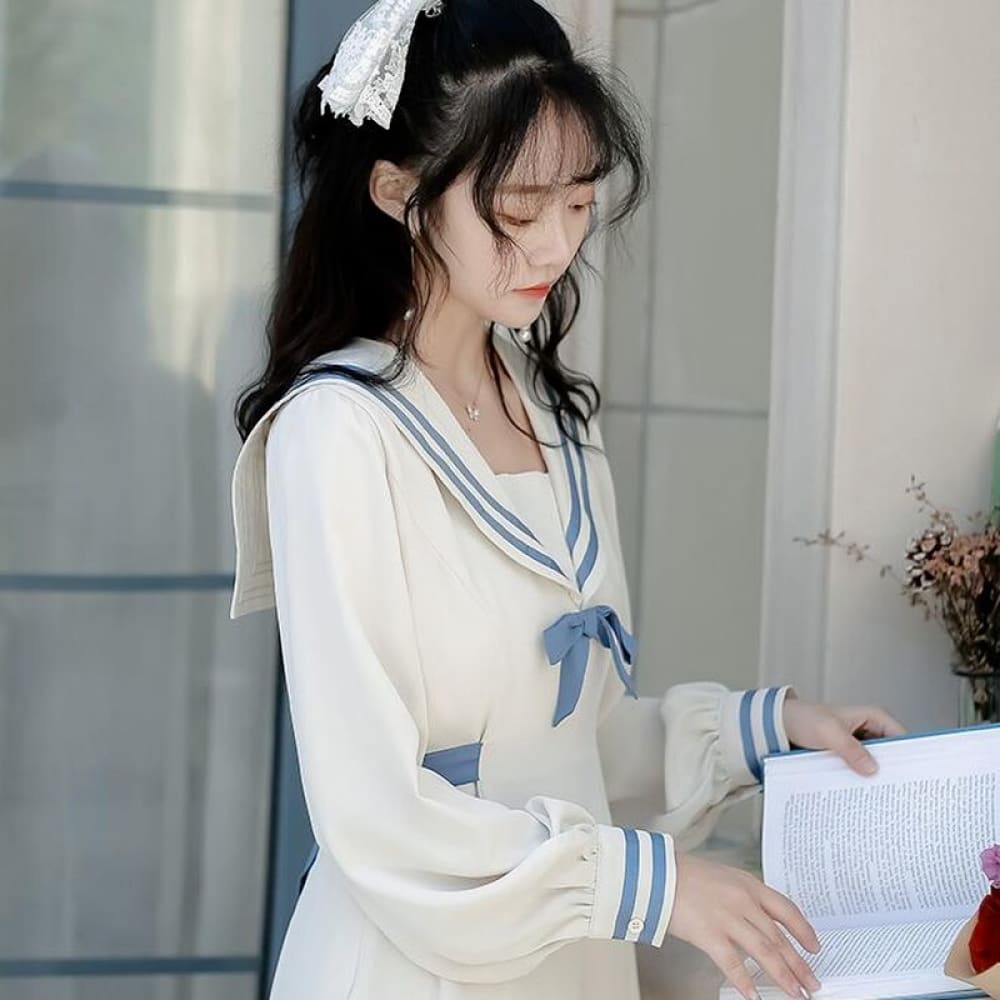 Elegant White Sailor Dress