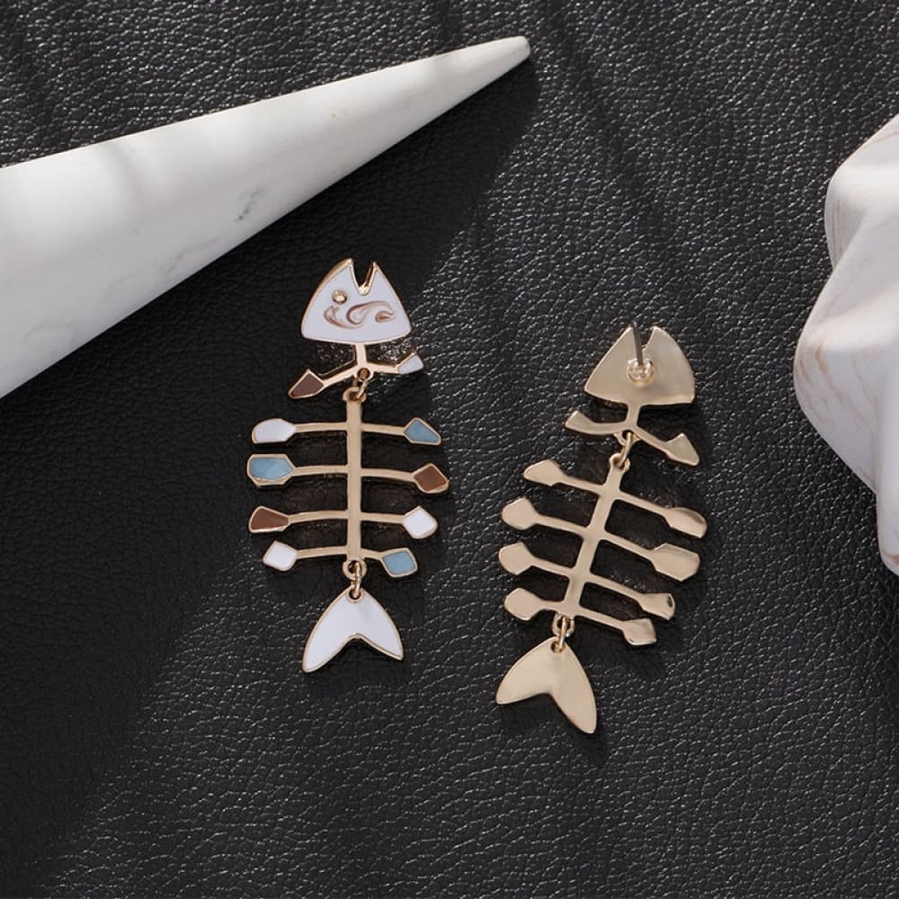 Enamel Skeleton Fish Earrings