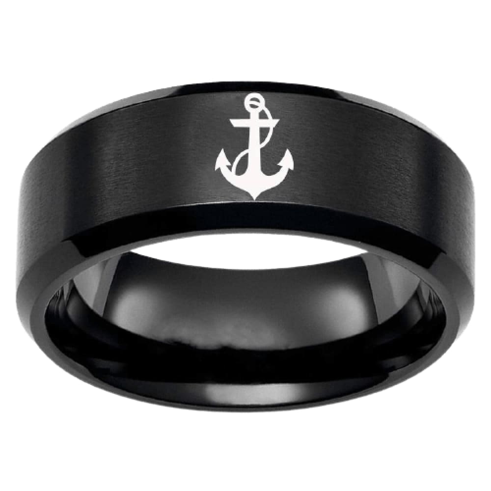 Engraved Anchor Ring - 6 / black