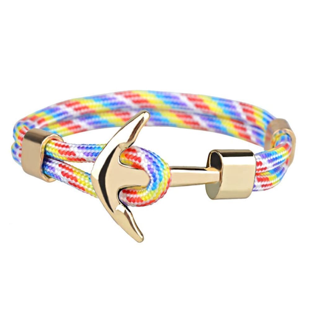 Gold Anchor Bracelet - Rainbow