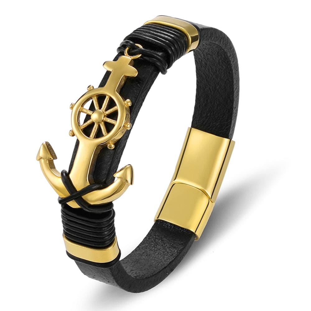 Gold Anchor Leather Bracelet