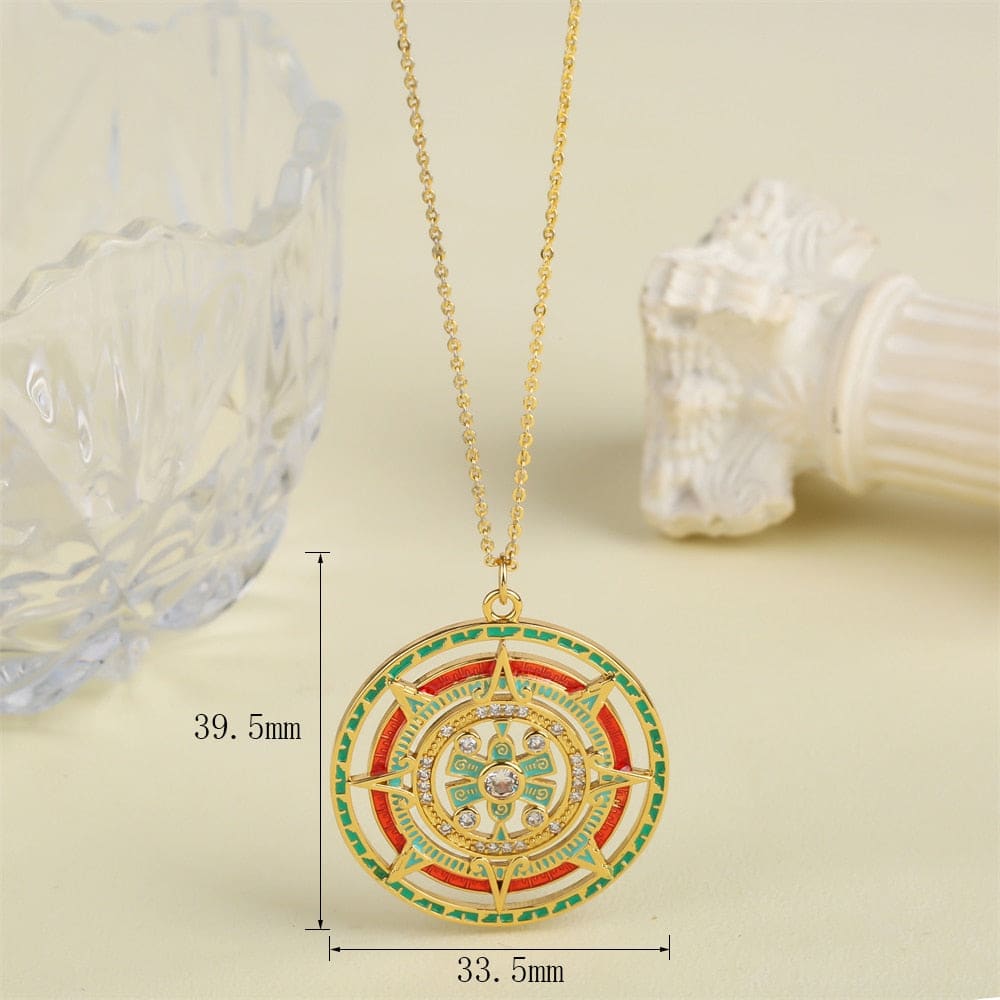 Gold Enamel Compass Necklace