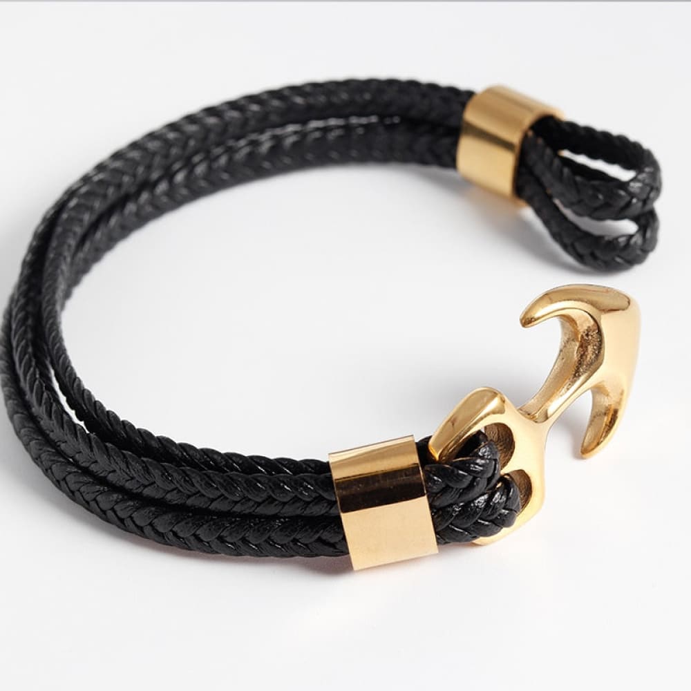 Gold Leather Anchor Bracelet