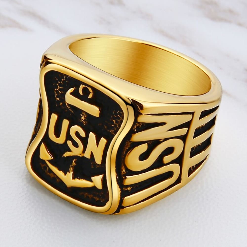 Gold Navy Anchor Ring