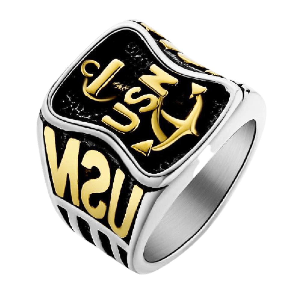 Gold Navy Anchor Ring - 7 / Gold and Silver