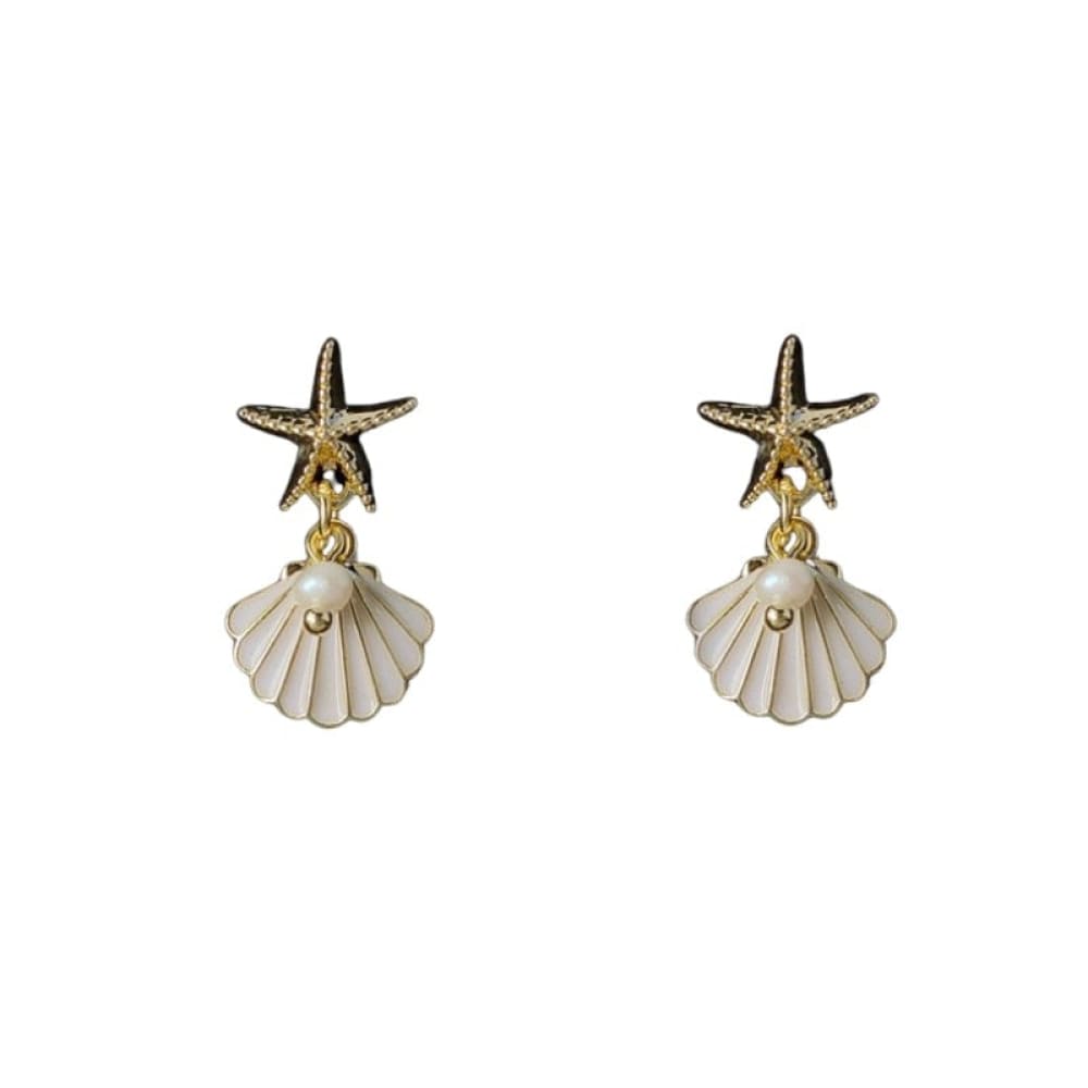 Gold Pearl Starfish Earrings