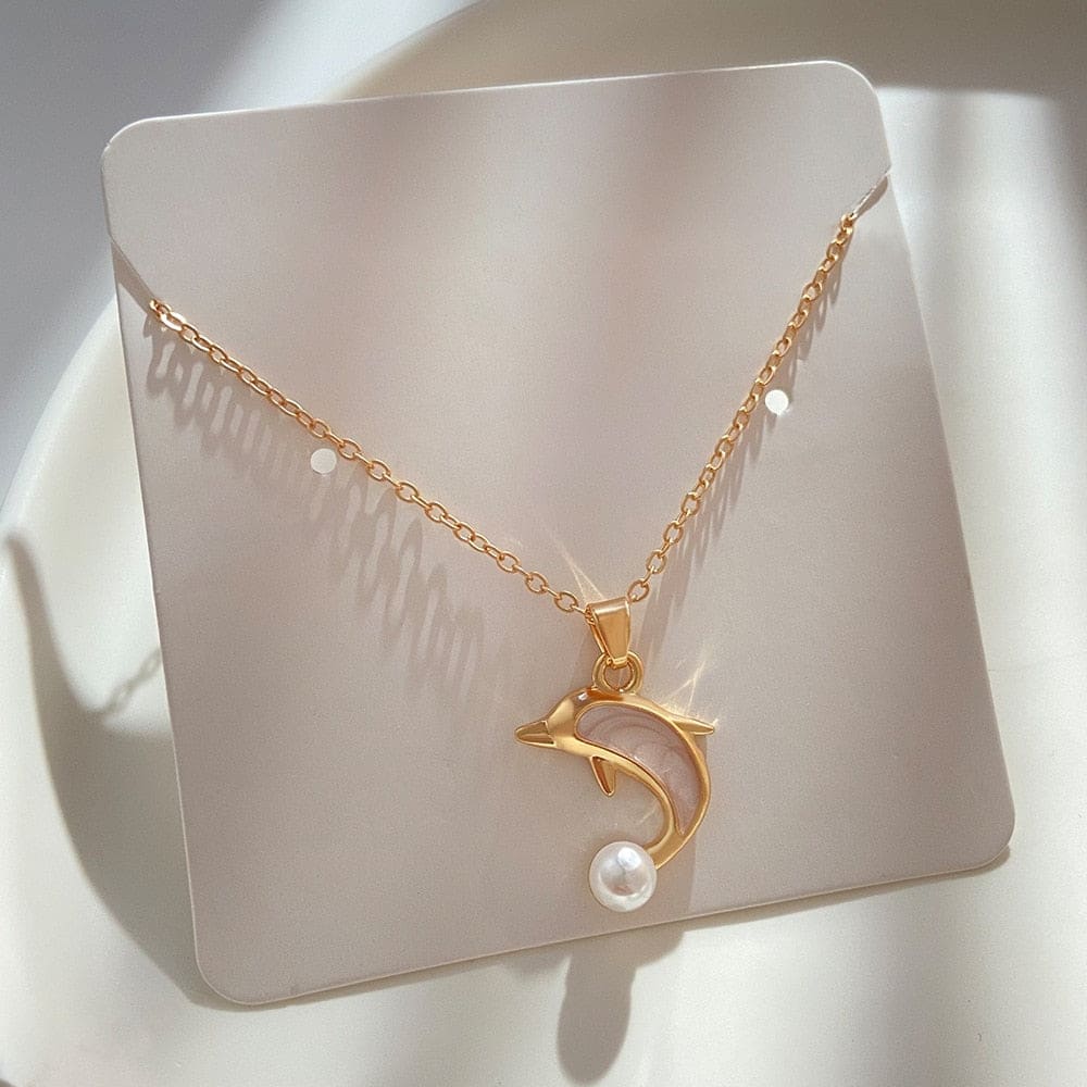 Gold Stone Dolphin Necklace