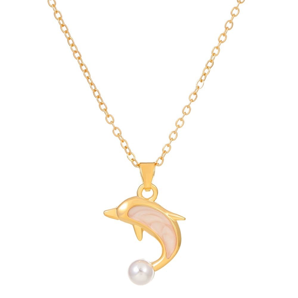 Gold Stone Dolphin Necklace