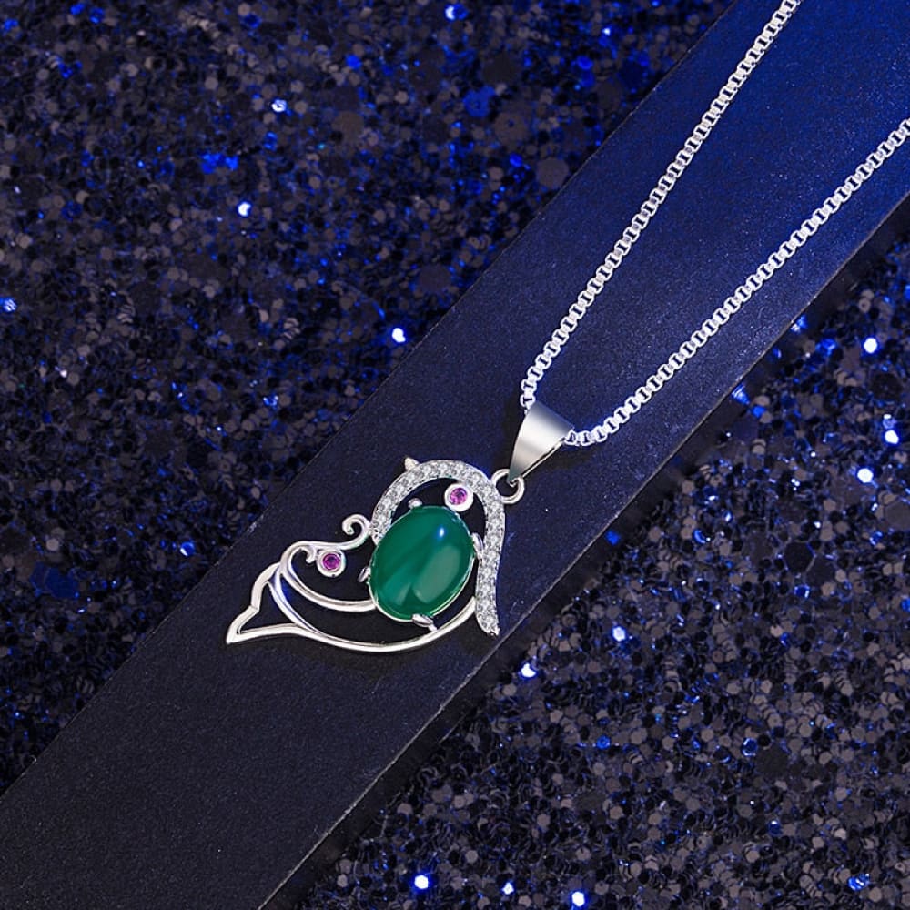 Green Agate Dolphin Necklace
