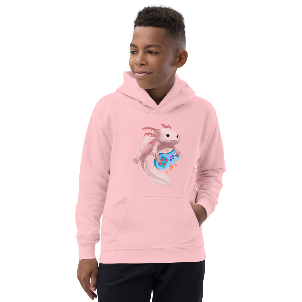 Axolotl Playing Video Games Kid's Hoodie, Axolotl Fish Kids Hoodie, Axolotl Lover Gift, Axolotl Kids Hoodie, Axolotl Gaming Kids Hoodie