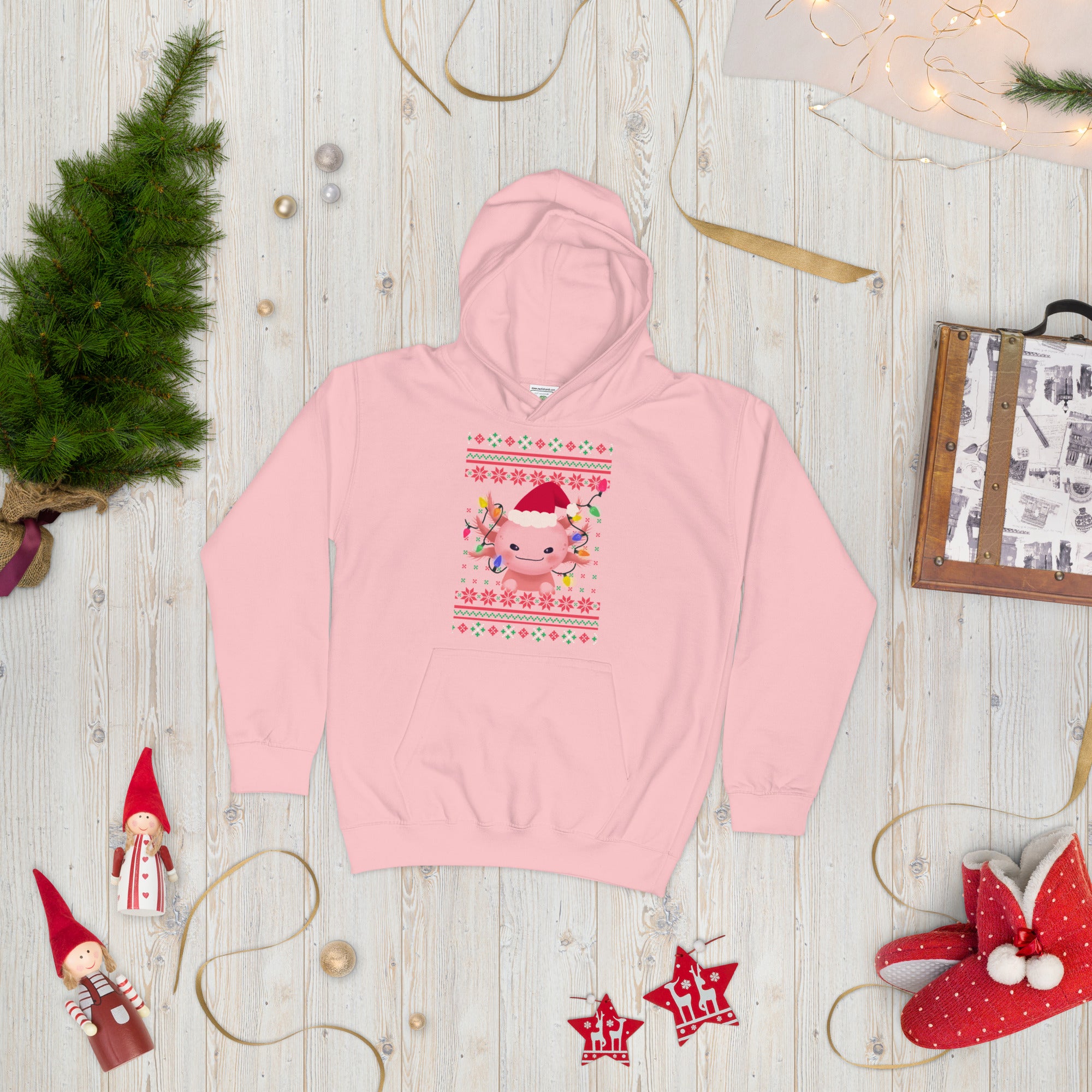Axolotl Christmas Kids Hoodie, Axolotl Ugly Christmas Hoodie, Santa Axolotl Hoodie, Axolotl Kids Hoodie, Axolotl Xmas Kids Gift, Axolotl
