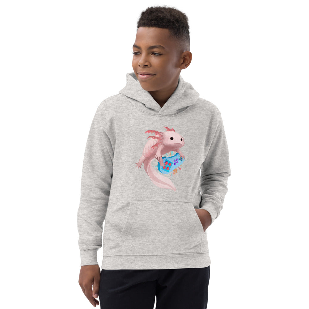 Axolotl Playing Video Games Kid's Hoodie, Axolotl Fish Kids Hoodie, Axolotl Lover Gift, Axolotl Kids Hoodie, Axolotl Gaming Kids Hoodie