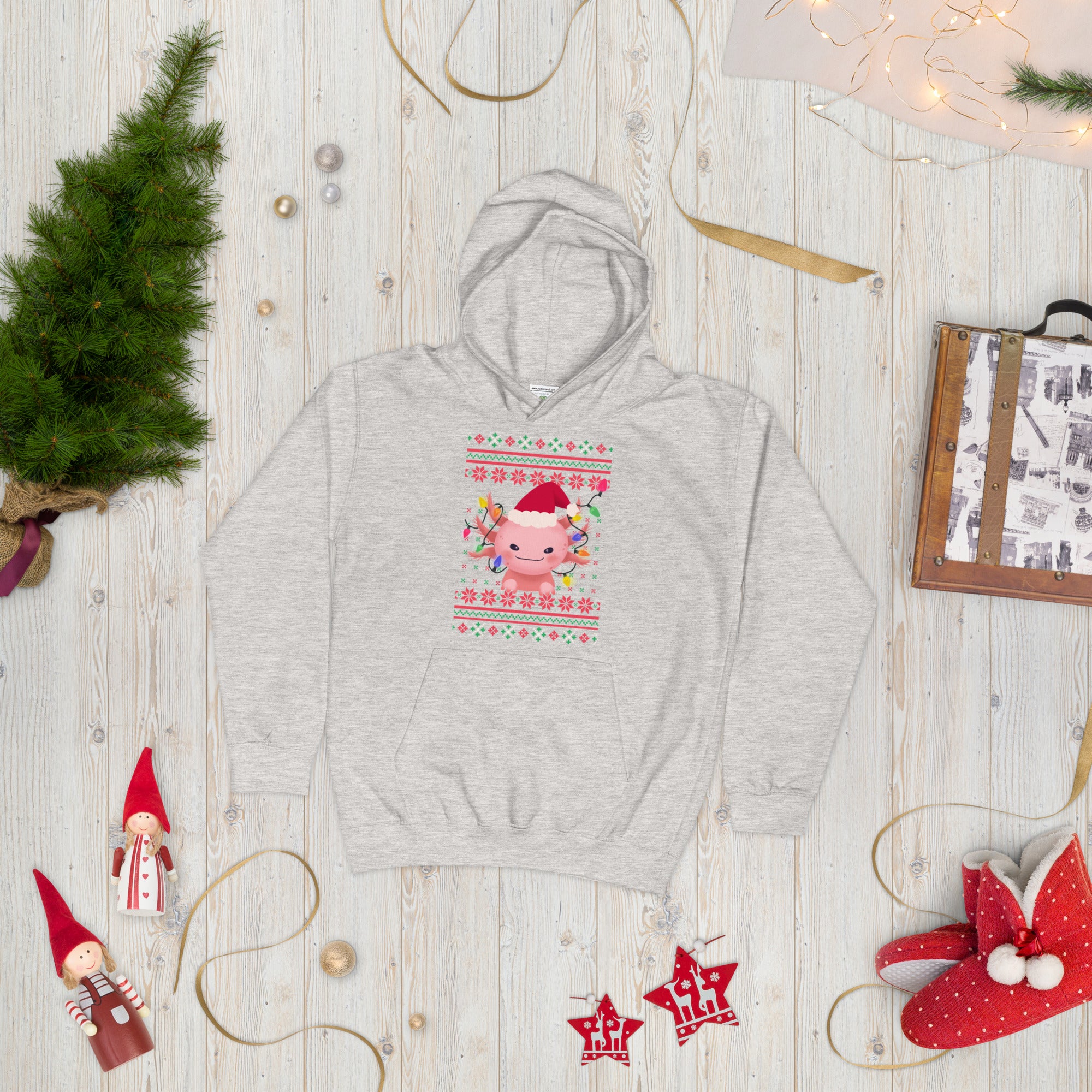 Axolotl Christmas Kids Hoodie, Axolotl Ugly Christmas Hoodie, Santa Axolotl Hoodie, Axolotl Kids Hoodie, Axolotl Xmas Kids Gift, Axolotl
