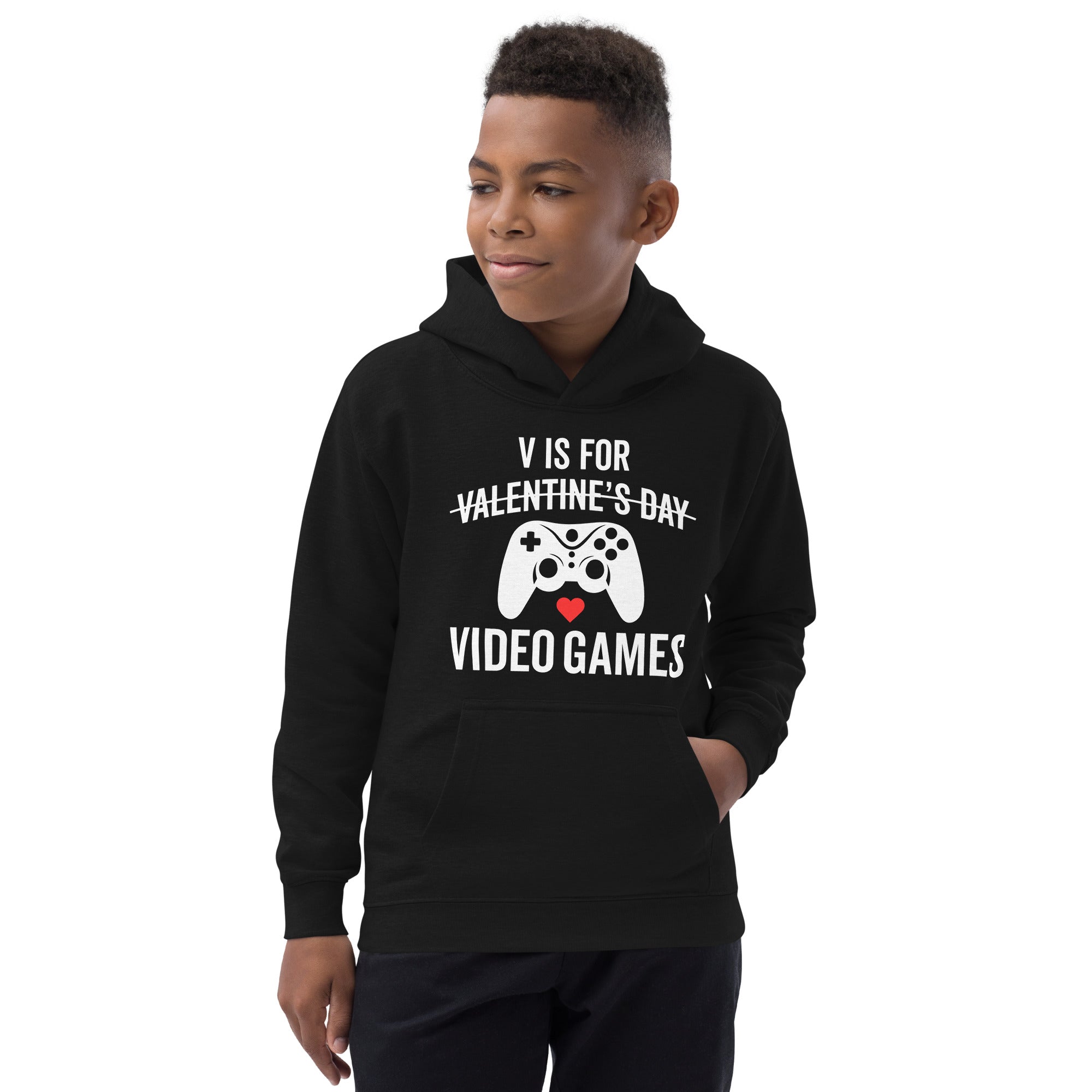 V is for Video Games, Video Game Kids Hoodie, Kids Valentine Shirt, Boys Valentines Day Hoodie, Kids Valentine Day Gifts, Kids Valentines - Madeinsea©