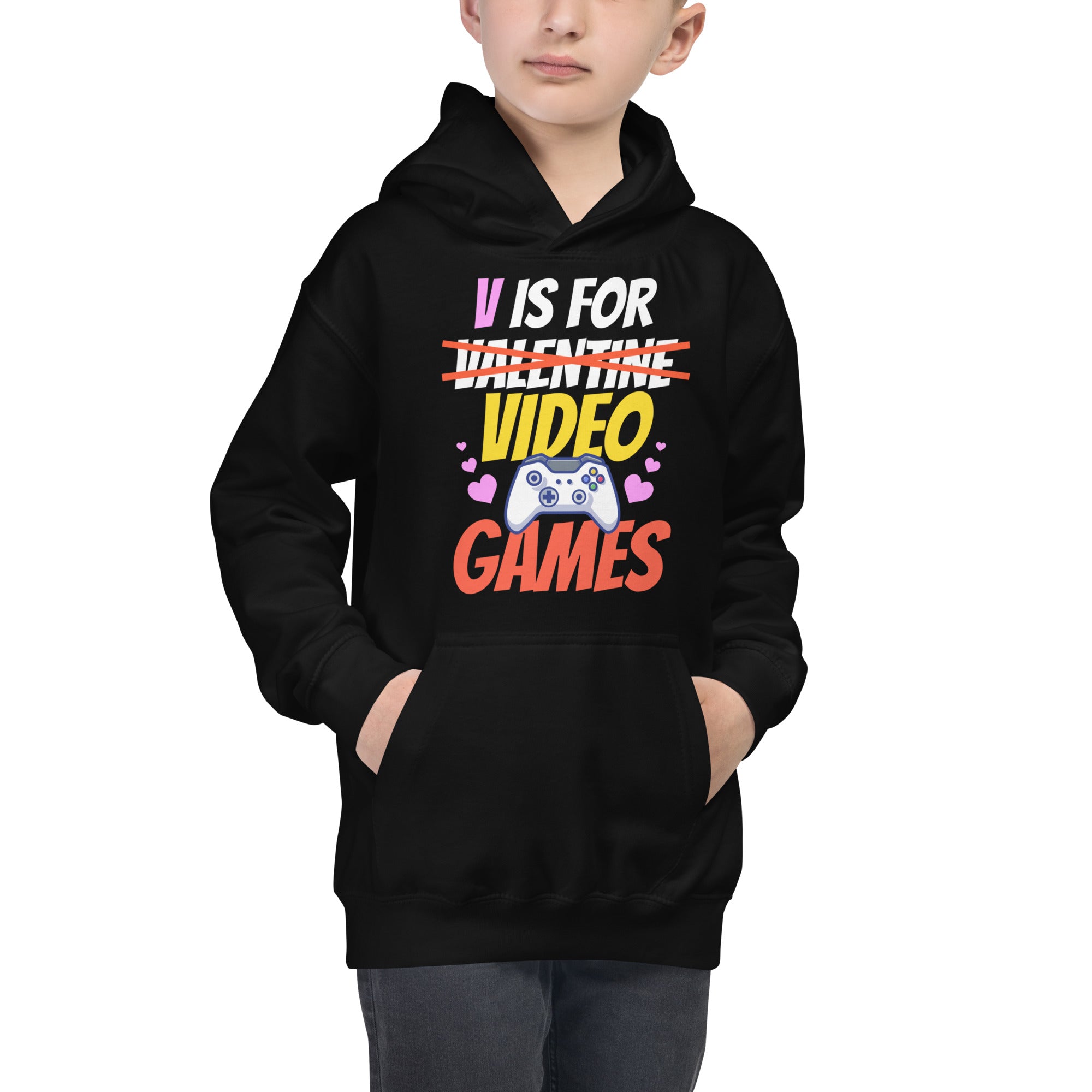V is for Video Games, Video Game Kids Hoodie, Boys Valentine Shirt, Boys Valentines Day Gifts, Kids Valentine Day Hoodie, Kids Valentine - Madeinsea©