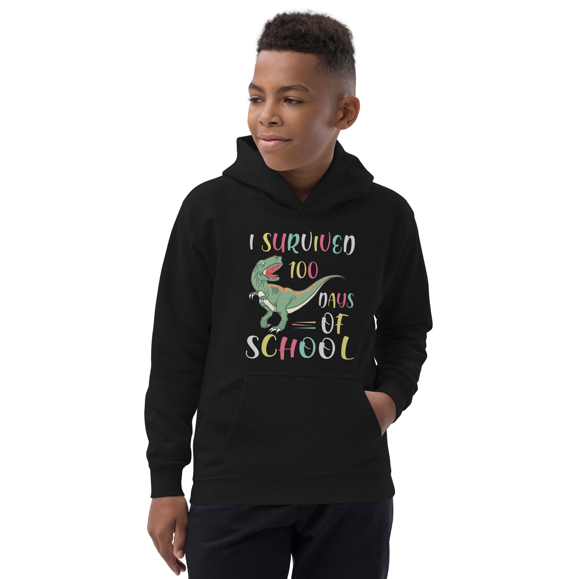 100 Days of School Kids Hoodie, Dinosaur Boys Hoodie, I Survived 100 Days, 100 Days of School Shirt Girl, Kids School Gifts, Funny Dino Gift - Madeinsea©