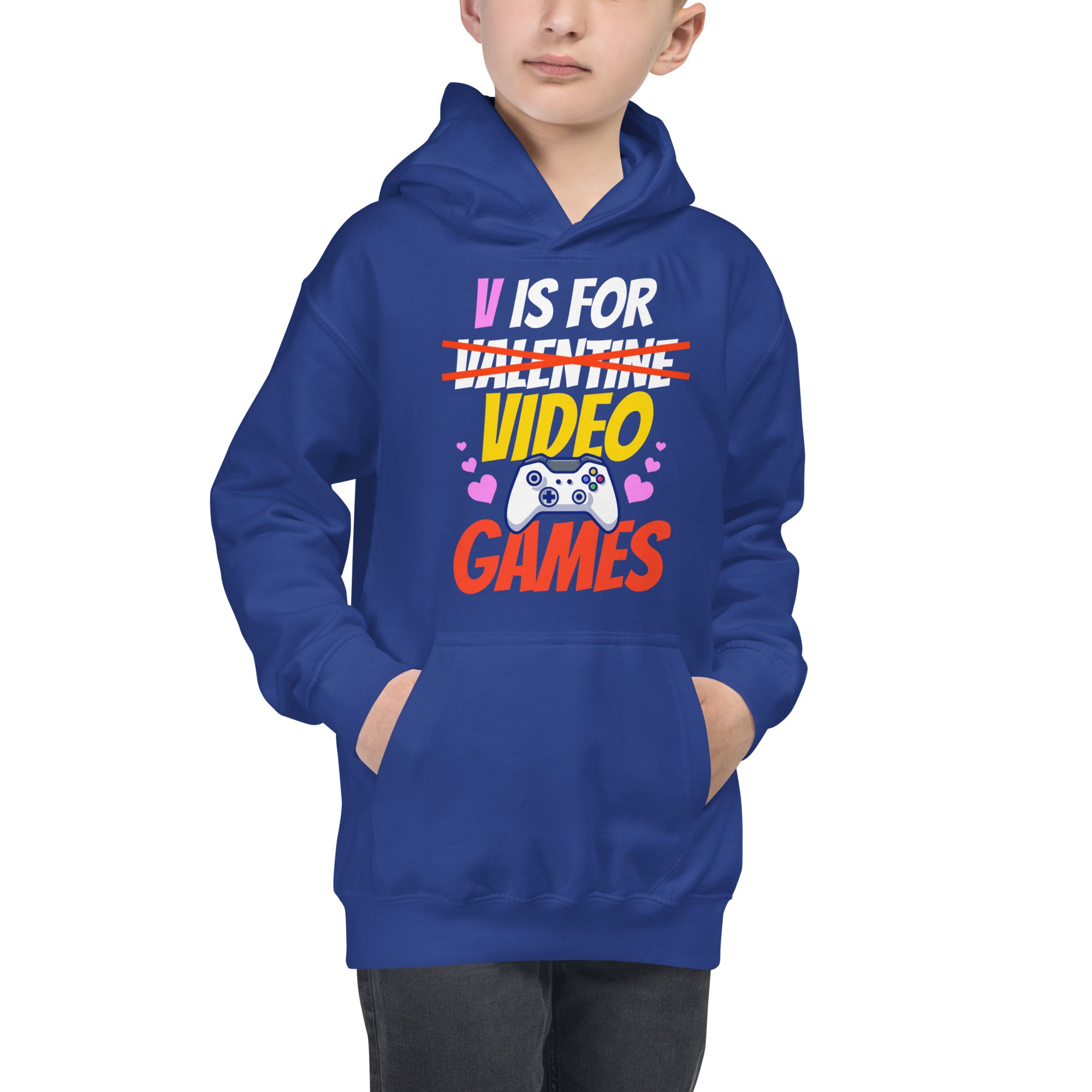 V is for Video Games, Video Game Kids Hoodie, Boys Valentine Shirt, Boys Valentines Day Gifts, Kids Valentine Day Hoodie, Kids Valentine - Madeinsea©