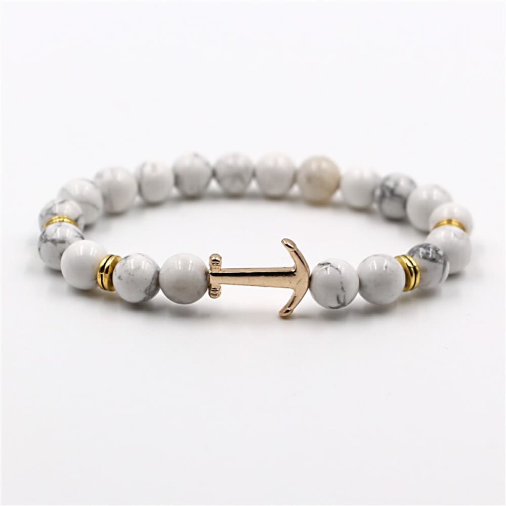 Lava Stone Anchor Bracelet - White