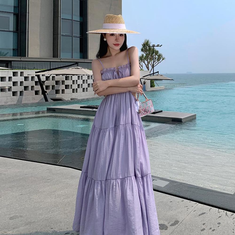 lavender beach dress Women Flowy Dress Fashion Casual Dress Fairy Dress 100% Cotton Dress with Petal Hem Elegant Lilac Maxi Dress Fall Winter Plus Size Dress