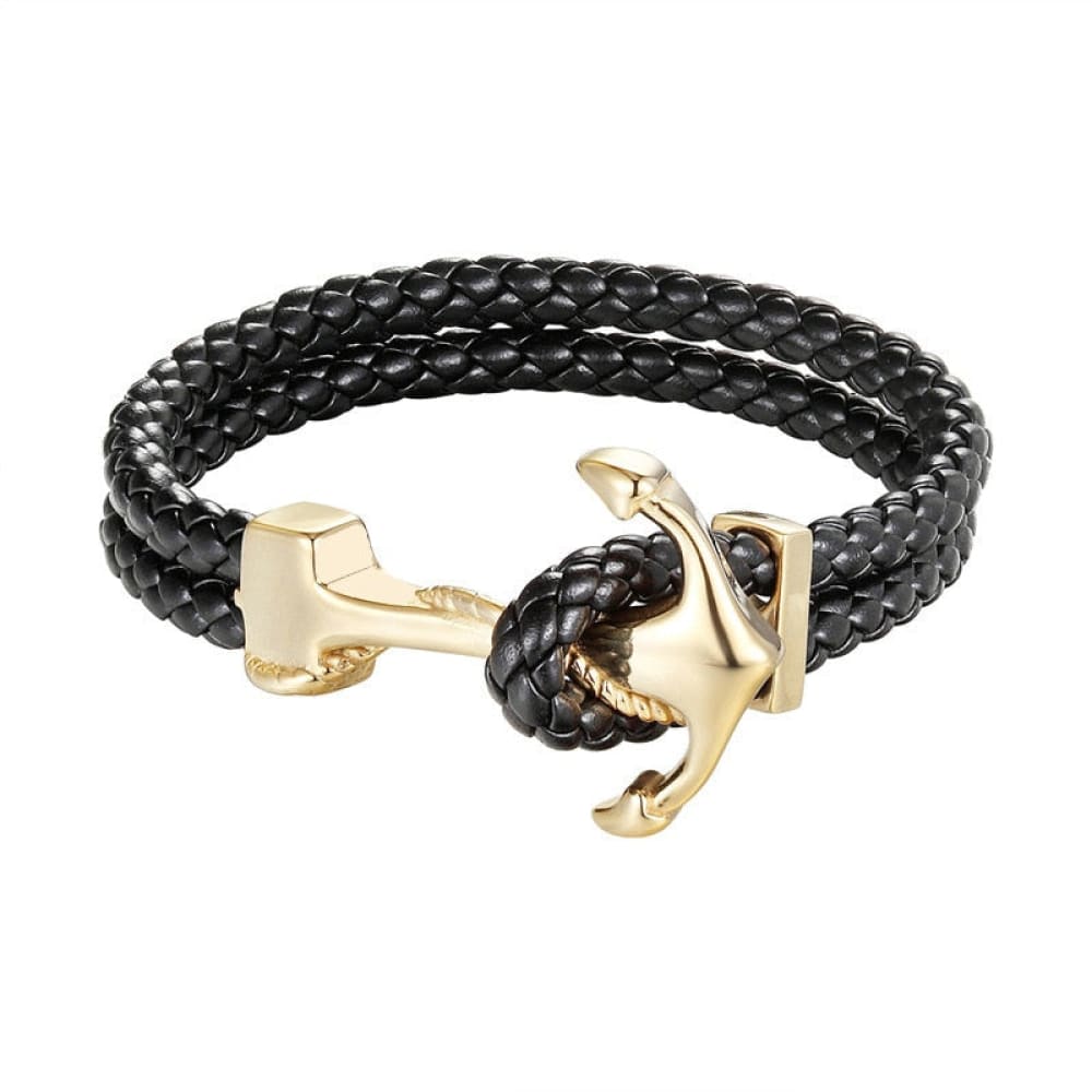 Leather Anchor Bracelet - Gold