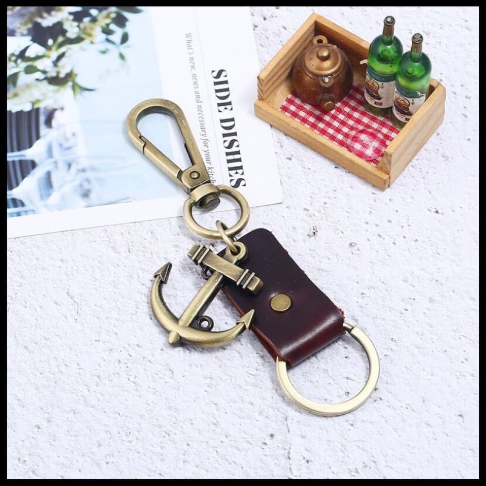 Leather Anchor Keychain - Champagne