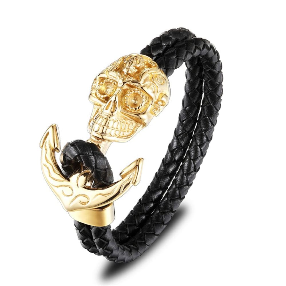 Leather Skull Anchor Bracelet - Mexican