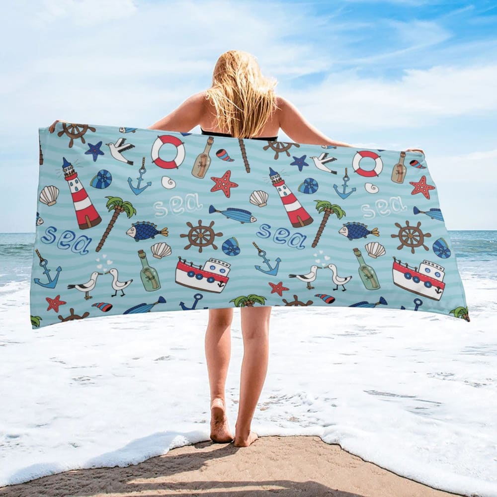 Lighthouse and Nautical Map Towel