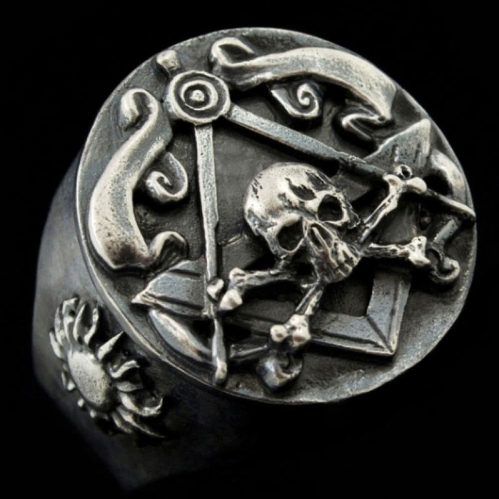 Masonic Pirate Skull Ring - 7 / Silver