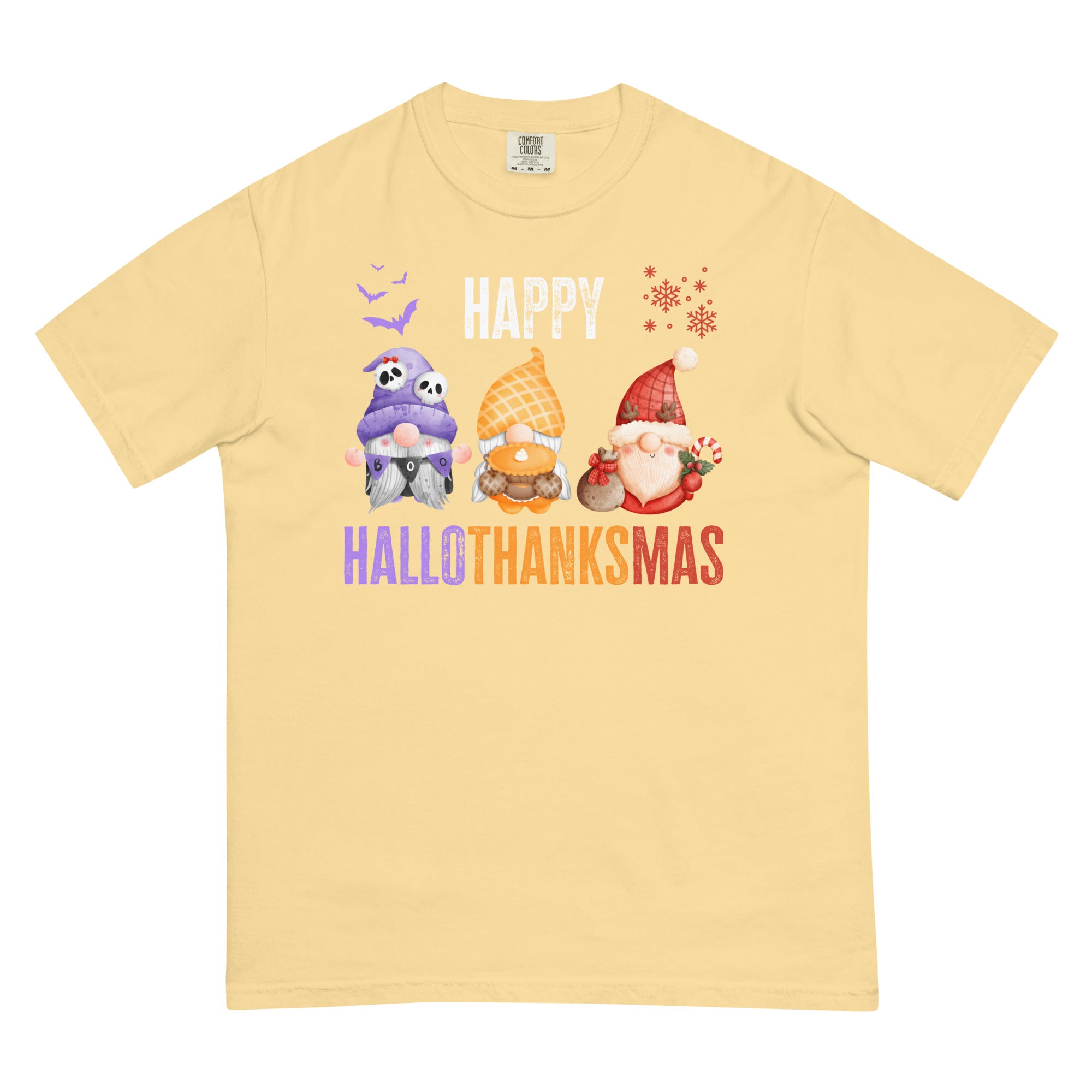 Happy HalloThanksMas Gnomes Shirt, Comfort Colors Halloween Tshirt, Halloween Thanksgiving Christmas Gifts, Thanksgiving Tee, Halloween Gift - Madeinsea©