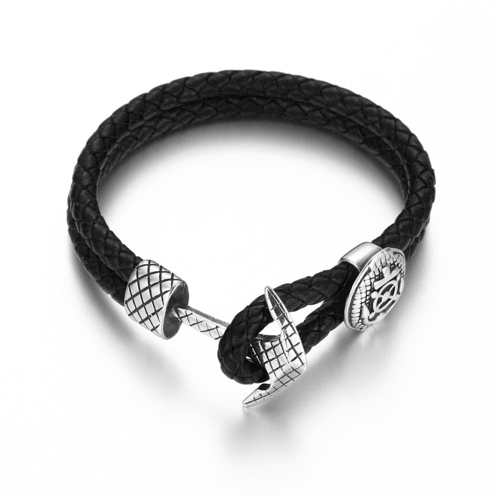 Men’s leather anchor bracelet - Black Compass