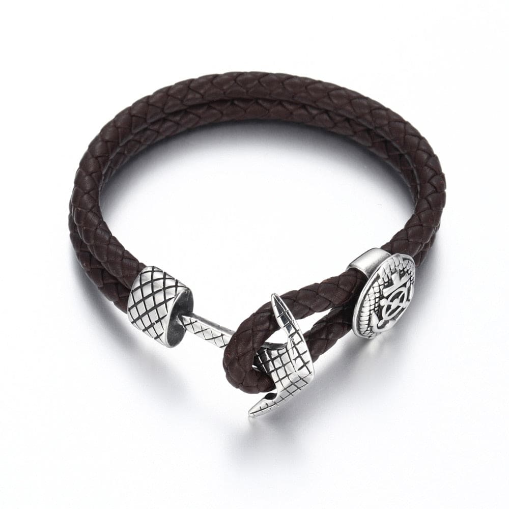 Men’s leather anchor bracelet - Brown Compass