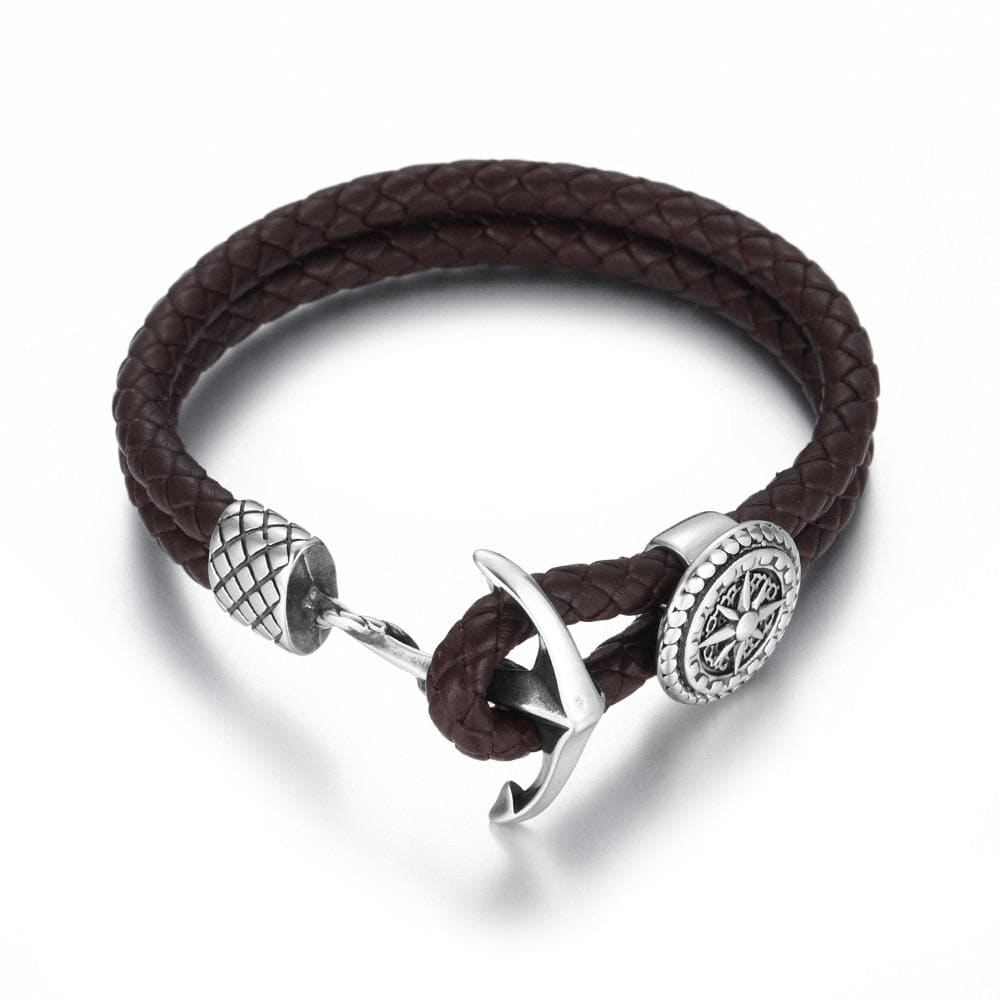 Men’s leather anchor bracelet - Brown Cross