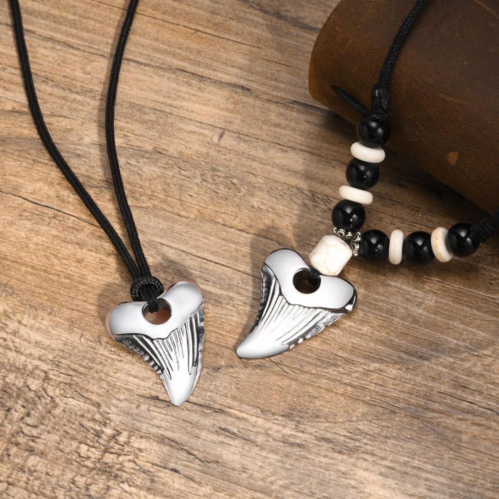 Shark Tooth Mens Surfer Necklace Plastic Imitation Bone Shark